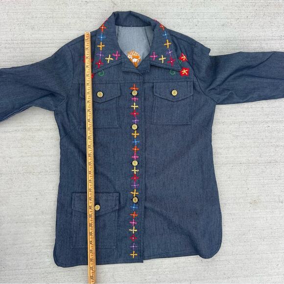 60s Handmade Embroidered Daisy Chain Mushy Mod MCM Selvedge Denim Shirt Jacket - Picture 6 of 8